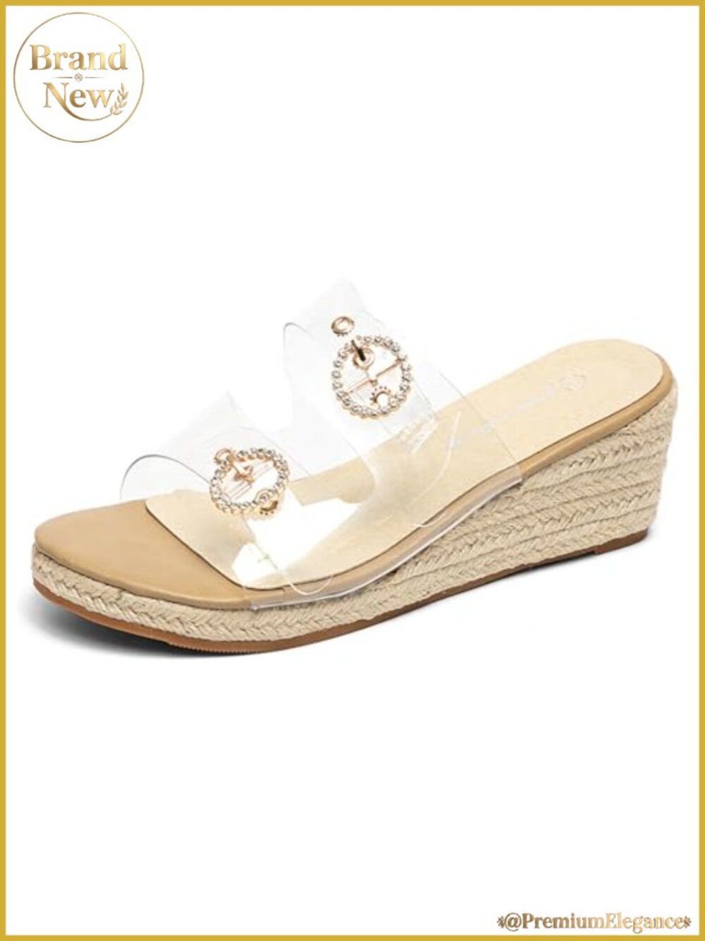 Rhinestone Buckle Wedge Sandals Slip On Espadrille Platform Heels